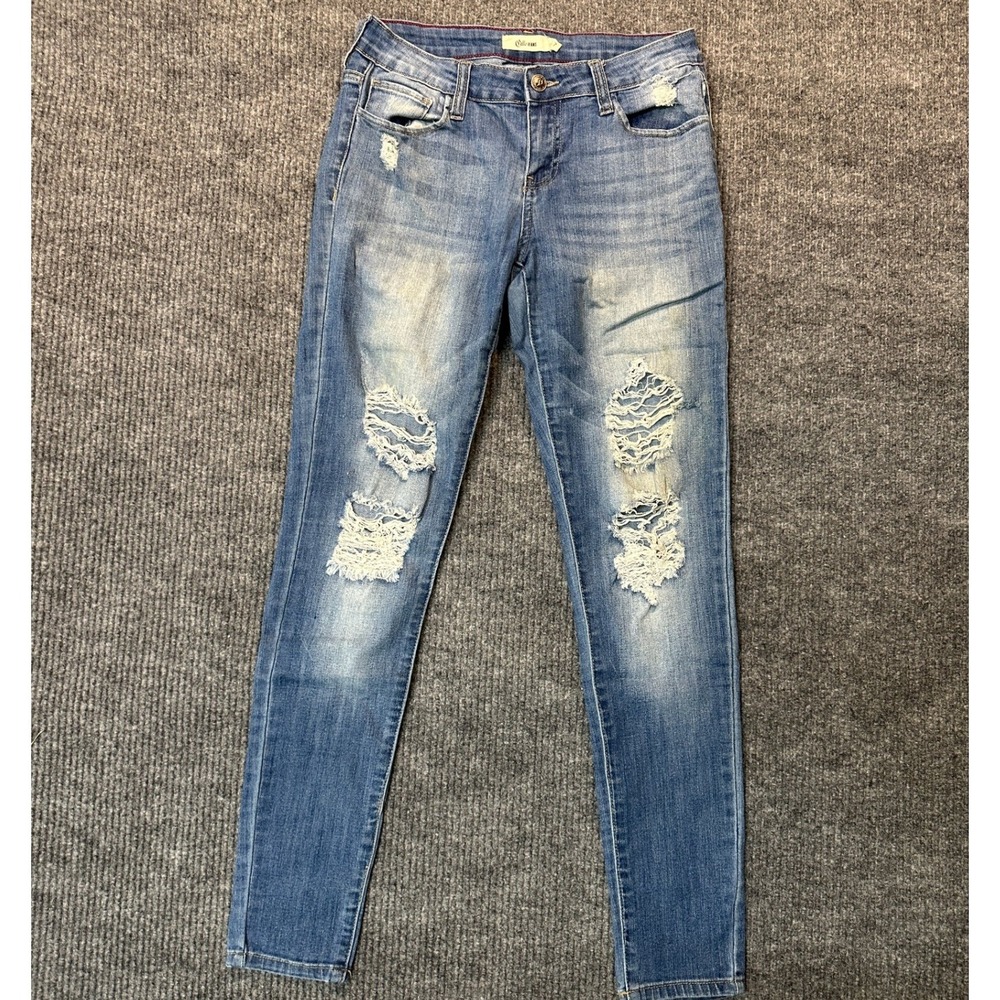 Cello Distressed Skinny Jeans 7 Blue Ripped Denim
